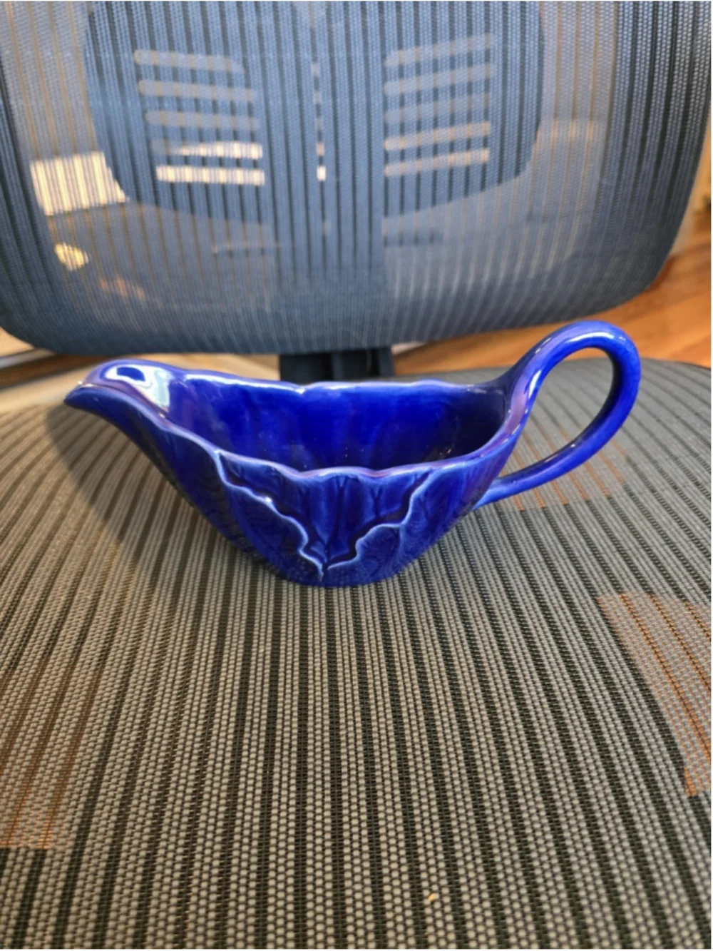 Vintage 9in Gravy Boat In Lotus Medium Blue By Metlox Poppytrail Vernonware